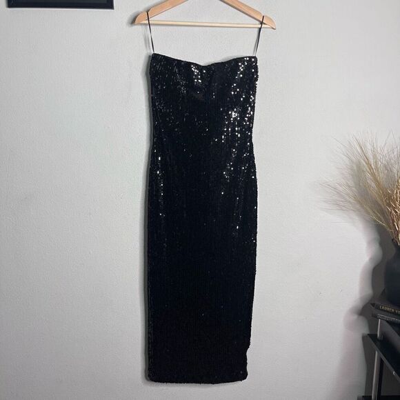 NEW‎ SPRWMN Dress Sequin Strapless Tube Midi Dress Black Size M - Picture 2 of 11